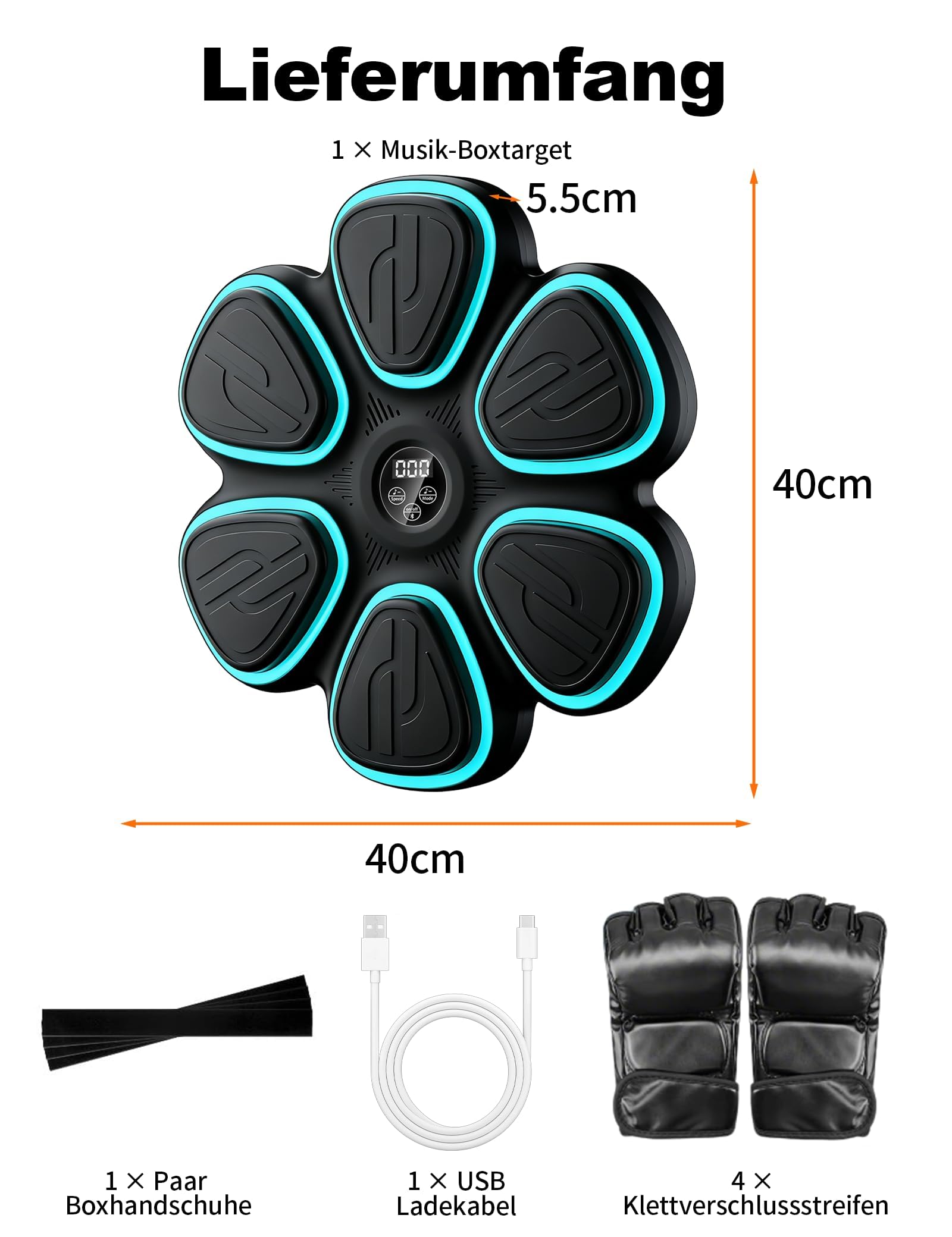 Music Boxing Machine, Smart Musik-Boxmaschine mit Bluetooth & RGB-Lichtern, 9 Modi & 9 Geschwindigkeiten, LED-Zähler, große Schlagfläche, inkl. Boxhandschuhe, Für Erwachsene & Kinder, Zuhause