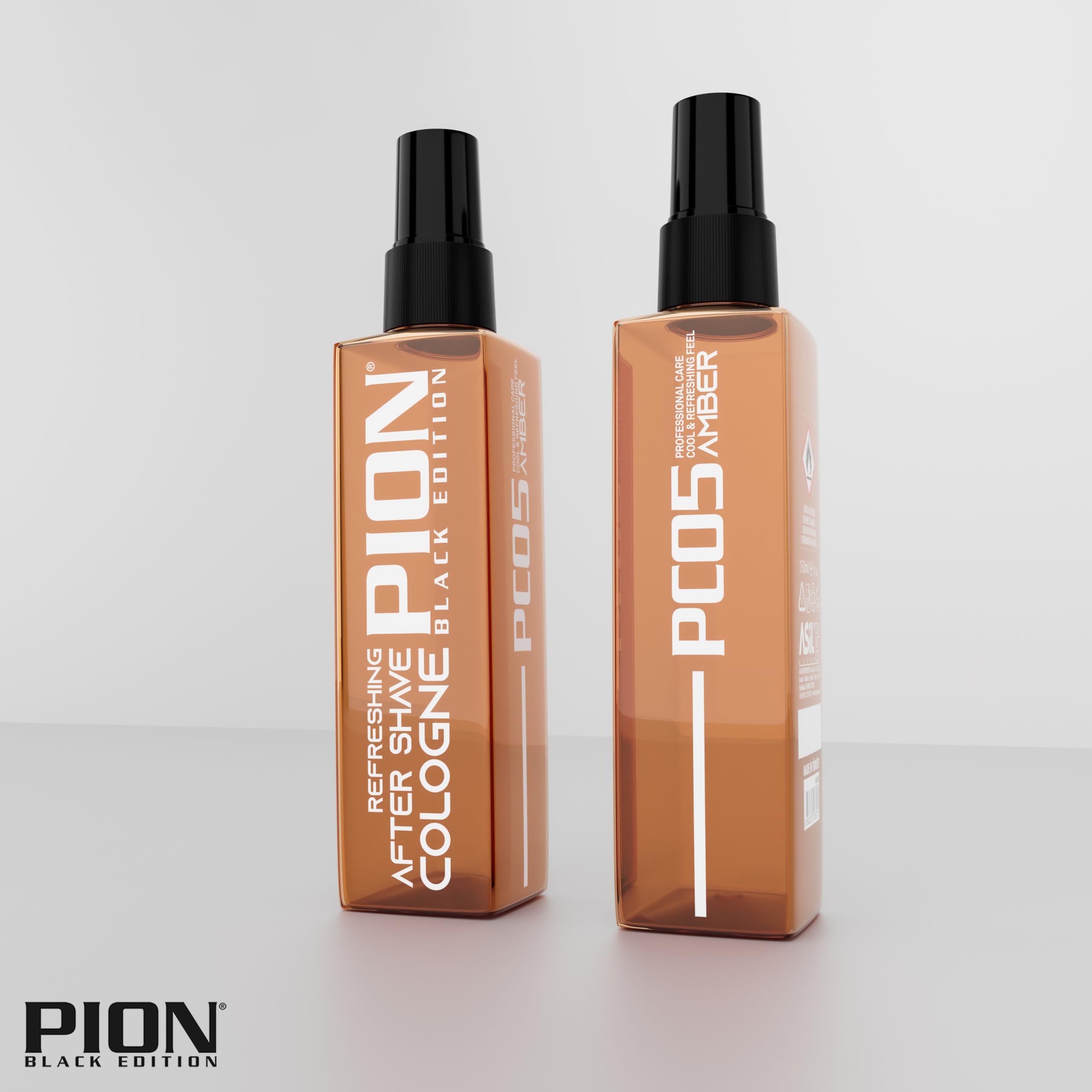 Pion PC05 Amber After Shave Cologne 100 ml – orzeźwiająca woda kolońska dla mężczyzn – kojąca pielęgnacja skóry dla mężczyzn – Black Edition Barber