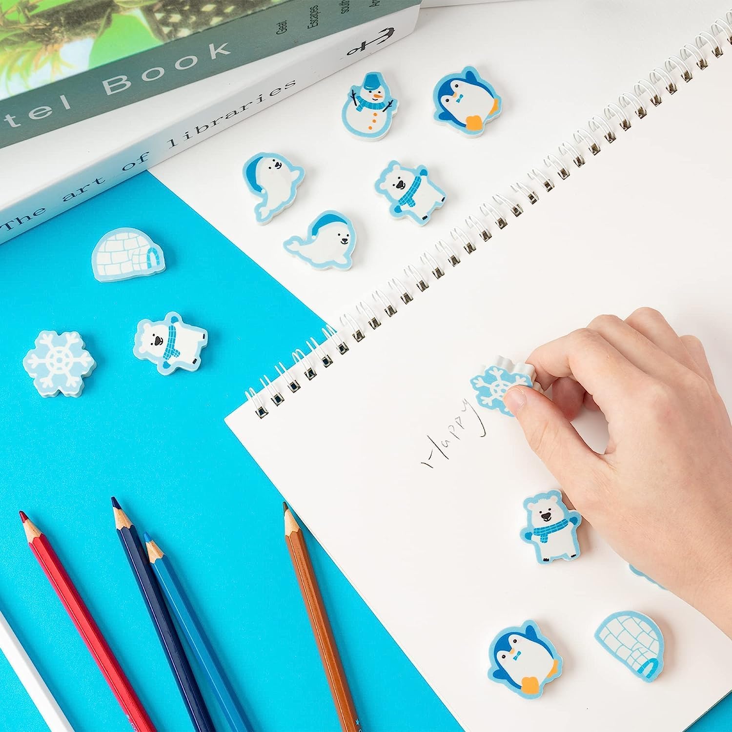 Haooryx Polar Animals Pencil Eraser - 60 Pcs Winter Polar Animals Pencil Puzzle Eraser Bulk Party Favor Desk Pet Treasure Box Toys Gifts Classroom Rewards Prizes School Supplies Goodie Bag Stuffers