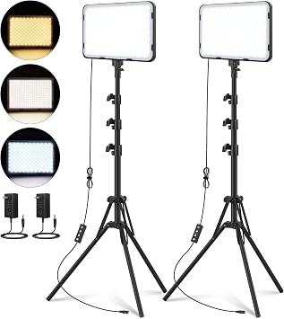 Unicucp 2 Pack LED Video Light, Photography Lighting Kit with 62.99 Tripod Stand, Dimmable 2500-8500K 22W Studio Lights for Video Recording Game Live Streaming YouTube Podcast Photo