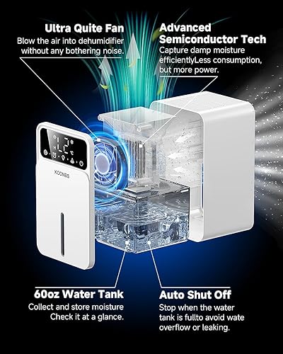 Miniatura 3 de Deshumidificadores para el hogar, capacidad de 60 onzas con apagado automático para habitaciones medianas de hasta 500 pies cuadrados,