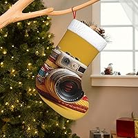 Vista 7 de Braided Christmas Stocking, Retro Camera Prints, Soft, Lightweight, with Good Touch Feeling, Easy to Hang