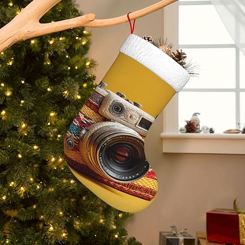 Miniatura 7 de Braided Christmas Stocking, Retro Camera Prints, Soft, Lightweight, with Good Touch Feeling, Easy to Hang