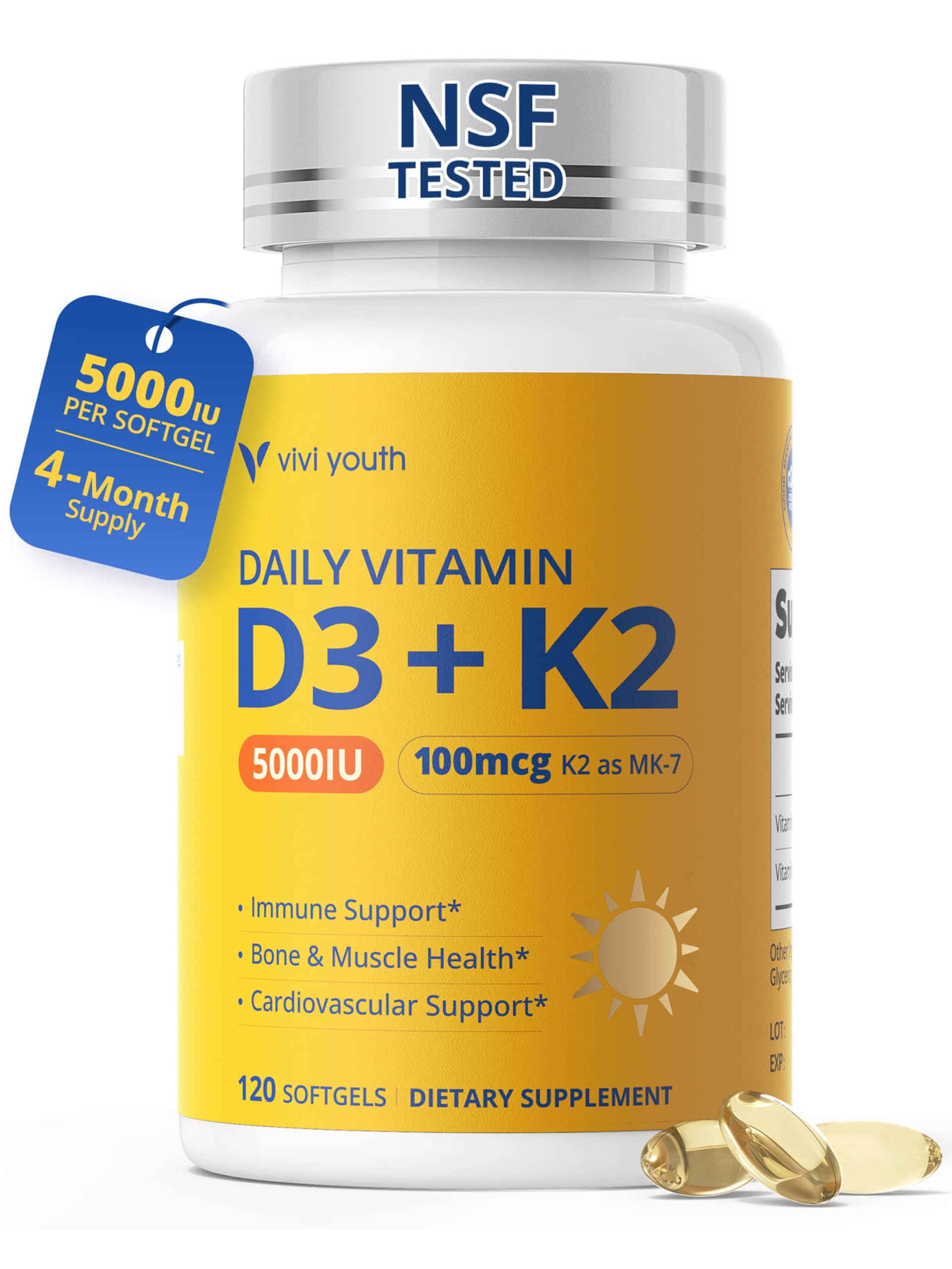 Vitamin D3 K2, 120 Softgels