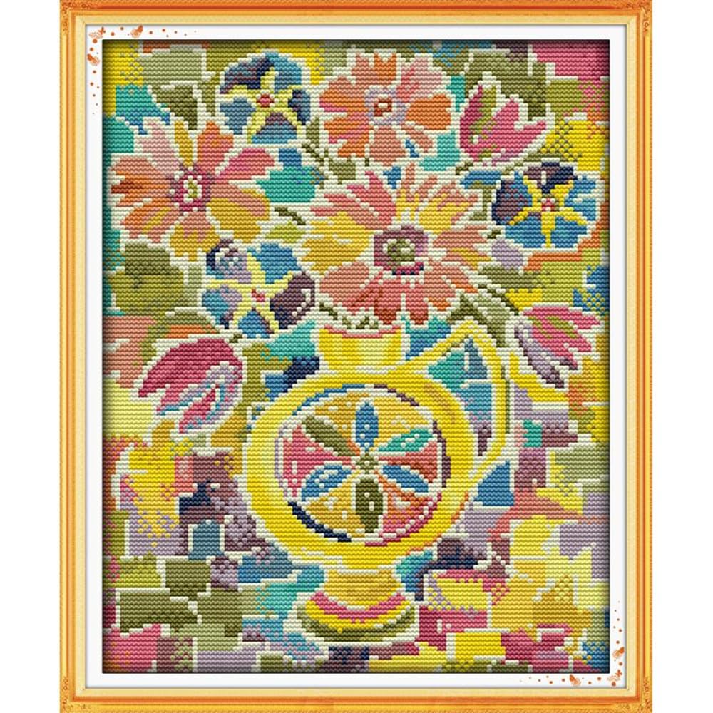 JOYSEWING Printed Cross Stitch for Adult Stamped Kits Counted pattern11CT DMC Classic Embroidery Kits for Beginners DIY Gift Wall Art (The Romantic Colorful Chrysanthemum(Printed) 13.78 x16.54 inch)