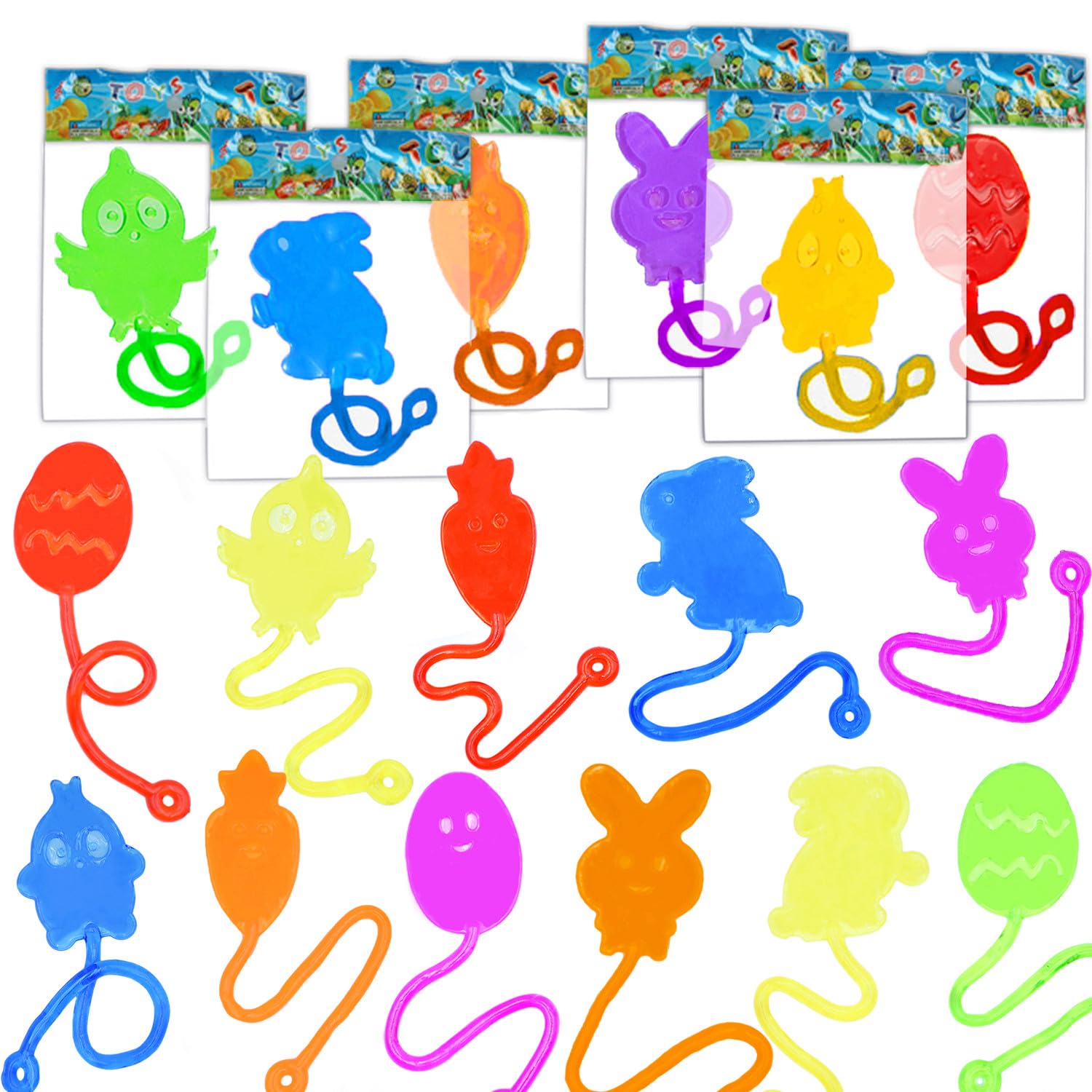 28 Pack Easter Sticky Hands Toys, Bunny Chick Egg Carrot Styles Stretchy Toys Easter Basket Stuffers, Pinata Fillers, Party Favors Gifts for Kids Boys Girls