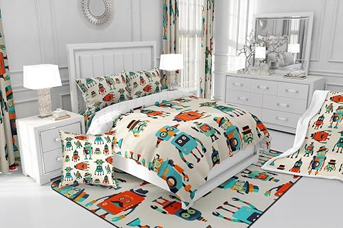 Miniatura 5 de Erosebridal Juego de ropa de cama de robot, funda de edredón con diseño de juguetes de dibujos animados, funda de edredón de máquina futurista de