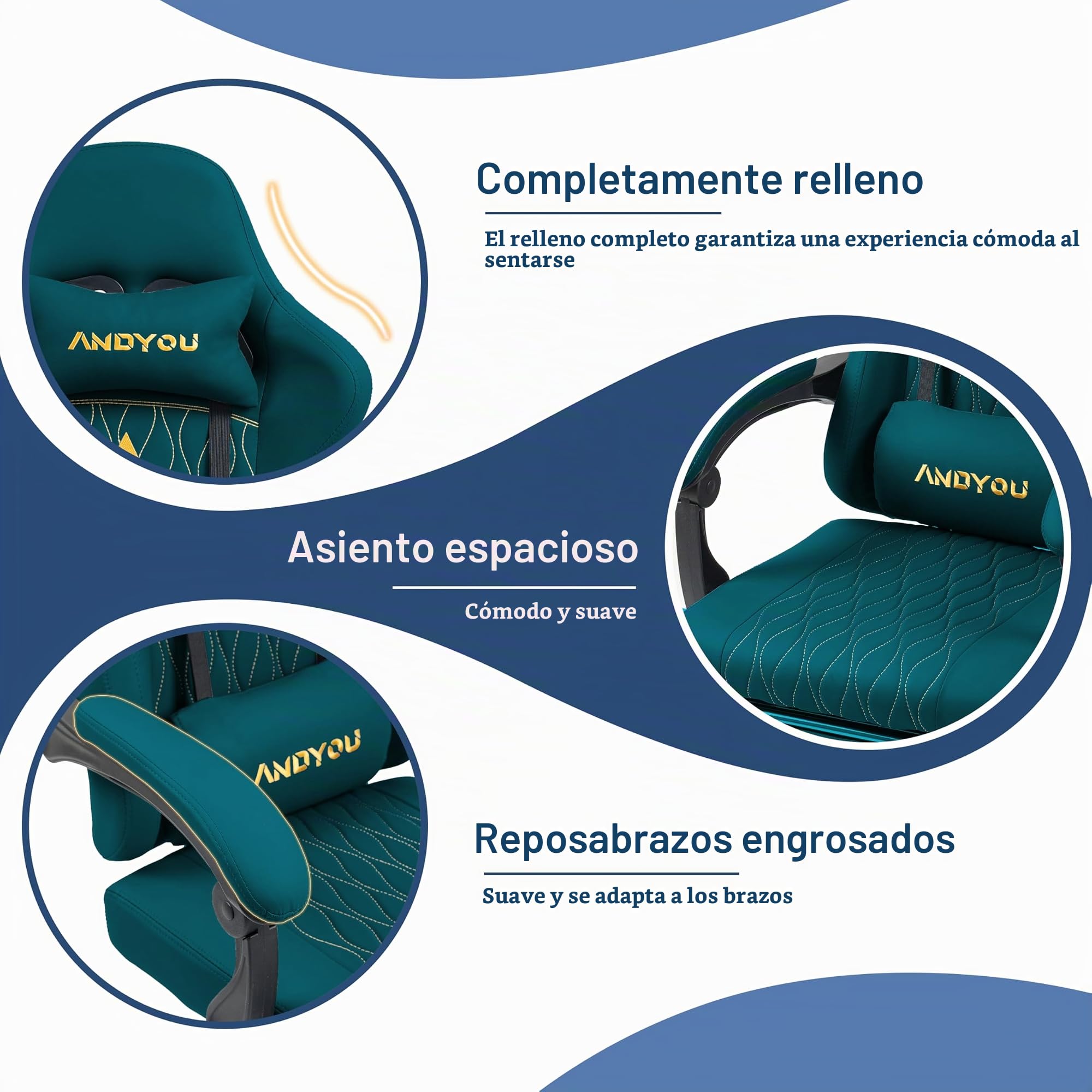 Andyou Silla Gaming Ergonómica Profesional con Soporte Lumbar - Silla Gamer para Adulto, Giratoria y Reclinable con Reposapiés Ajustable y Tela Transpirable, Soporte 150 kg para Oficina y PC