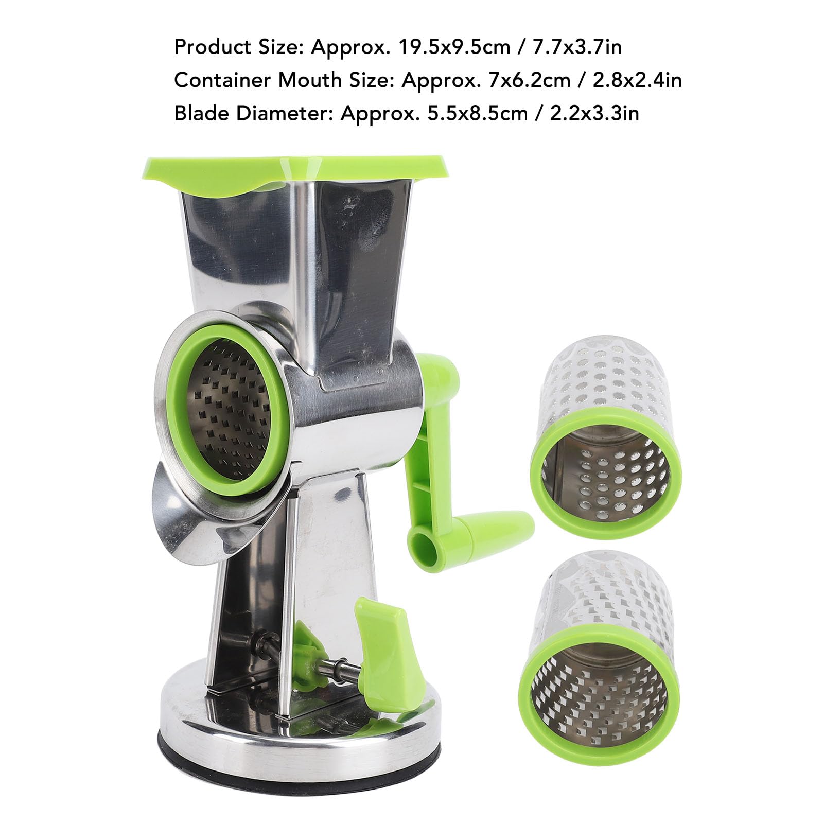 Cheese Grater, Premium Steel Manual Hand Crank Grater with Suction Base for Vegetables, 3 Blades Included