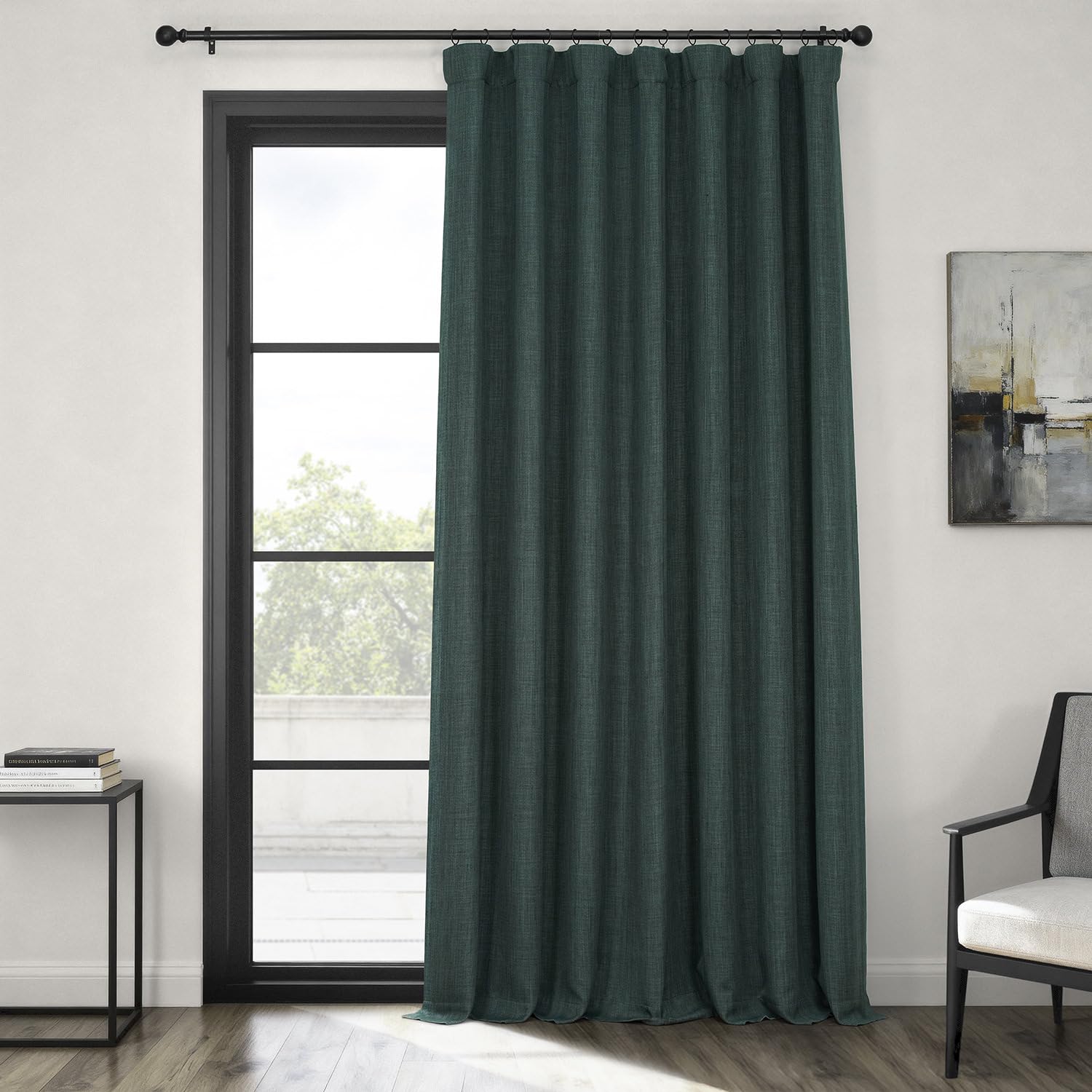 HPD Half Price Drapes Suni Keten Oda Karartma Perdeleri - 226 cm Uzunluğunda Ekstra Geniş Lüks Keten Perdeler Yatak Odası ve Oturma Odası için (1 Panel), 250 G X 226 L, Odak Yeşili