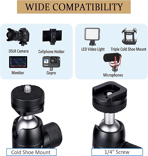 Miniatura 4 de Trípode de cámara con soporte de zapata fría, montaje de cabeza de bola de aleación de aluminio panorámica de 360° con tornillo de 1/4 pulgadas para
