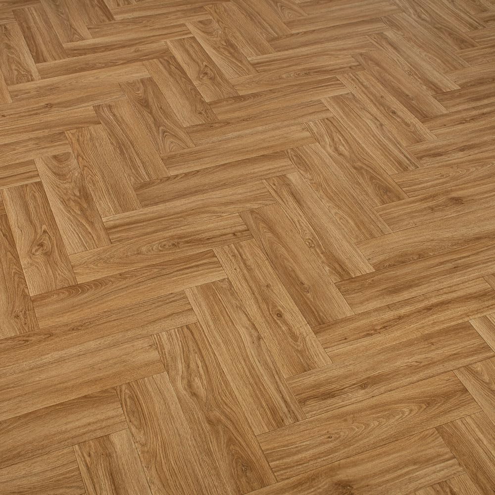 Natural Herringbone Effect Callisto Vinyl Flooring 2mm Thick Lino Roll Bathroom Kitchen (2m Wide x 3.5m Long)