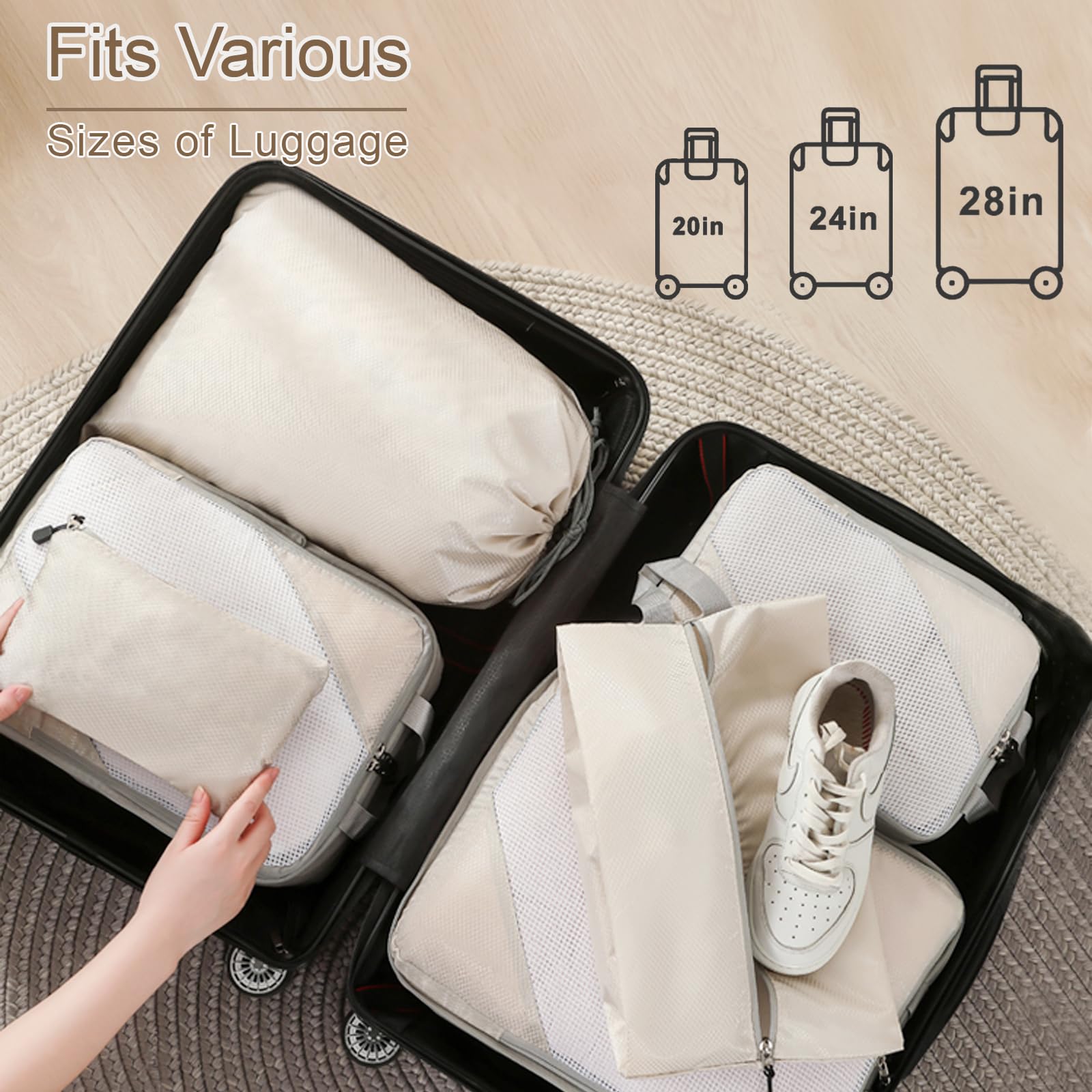 MURISE 6-teilige Packing Cubes Kompressions-Set - Koffer Organizer Schwarz