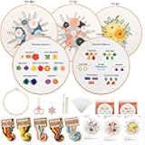 Embroidery Kit for Beginners, 5 Sets Cross Stitch Kits for Adults, Hand Craft Lover with Embroidery Cloth, Hoop, Color Threads, Scissors, Tools & Instruction