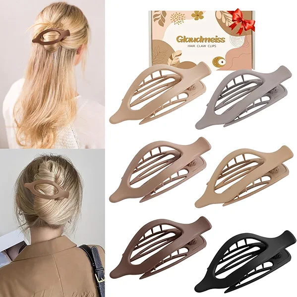 6 Packs Flat Claw Clips for Women, French Concord Flat Hair Clip, Matte Curved Hair Claws Clip for Thin Thick Hair, Lay Down Claws Clips, Durable Strong Hold Hair Clip, Gifts Hair Accessories