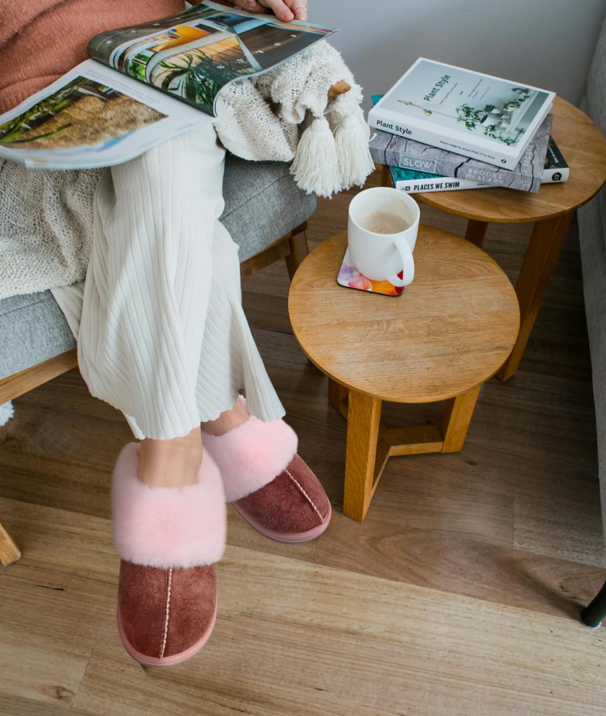 KuaiLu Pantofole Donna Invernali Pelose Pelle Chiuse Ciabatte Casa Calde Peluche Pelo Foderata Babbucce Comode Memory Foam Slippers Antiscivolo Suola Scarpe Nero 36