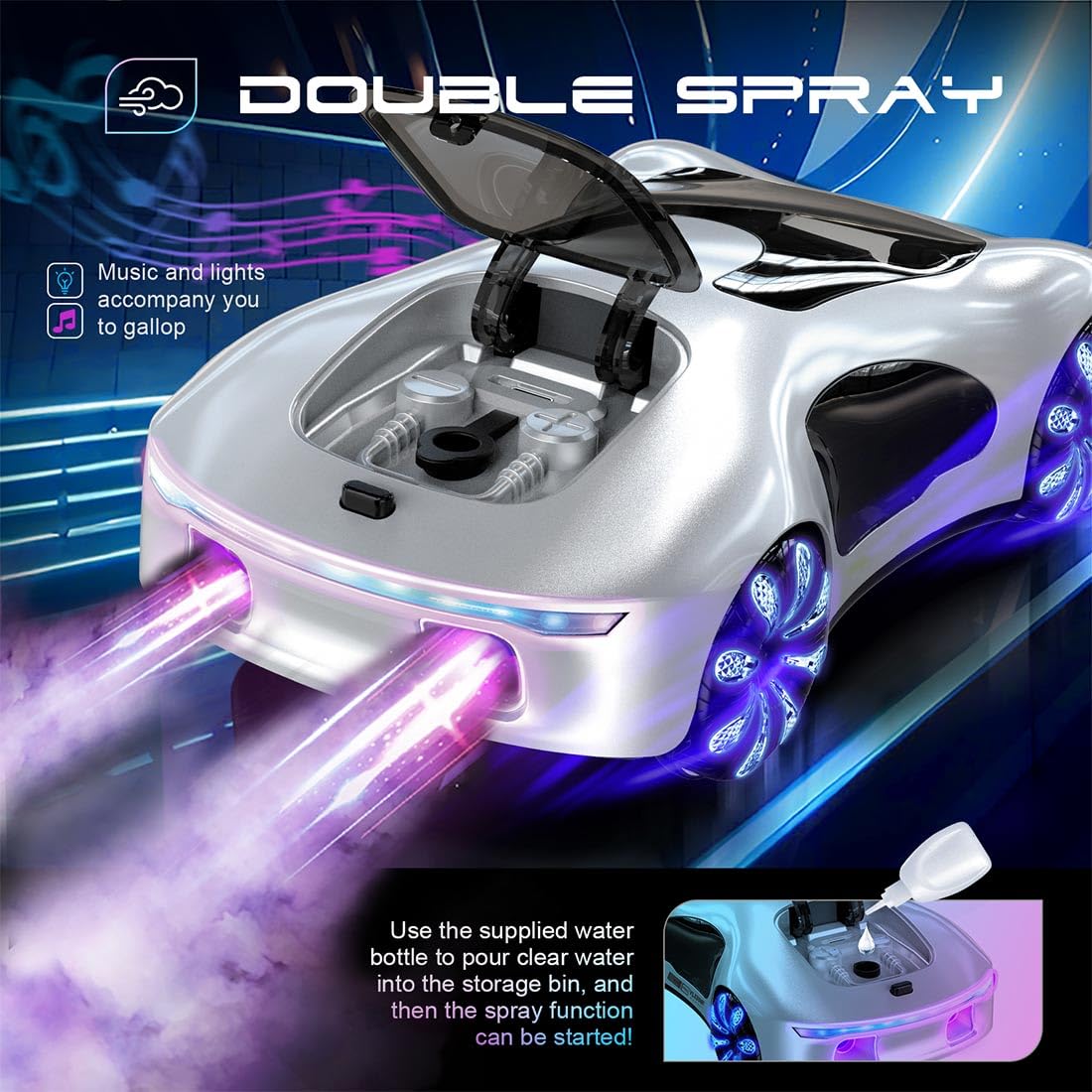 RC Drift Car 2,4 GHz, zdalna koncepcja nowej energii ze stacją ładującą i podwójnym wzmocnieniem natrysku – akrobacje 360°, 4 tryby oświetlenia, różowy gradient dla dorosłych, chłopców