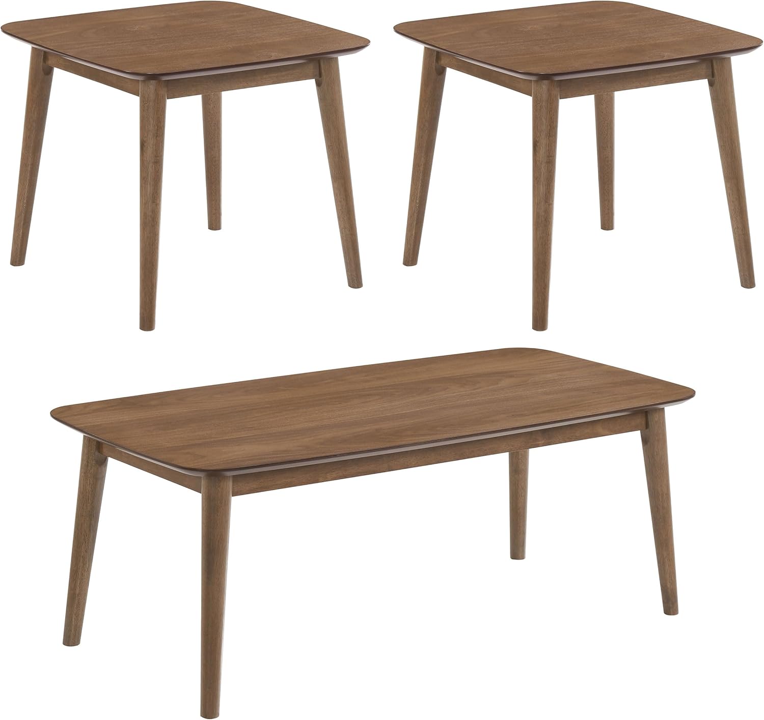 Coaster Home Furnishings - Radley - Wood - 3-Piece Rectangular Coffee Table Set with Chamfered Edges and Flared Legs - Mid-Century Modern Style - Living Room- Natural Walnut - 753524