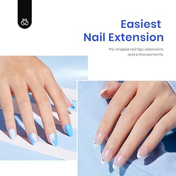Beetles Gel Nail Kit Almond, 500Pcs Pre Shaped Clear Extra Short Almond | Gel Nail Tips Easy Nail Extension Set with 5 in 1 Multifunctional Nail Glue Base Uv Led Lamp Nail Art Gifts for Women