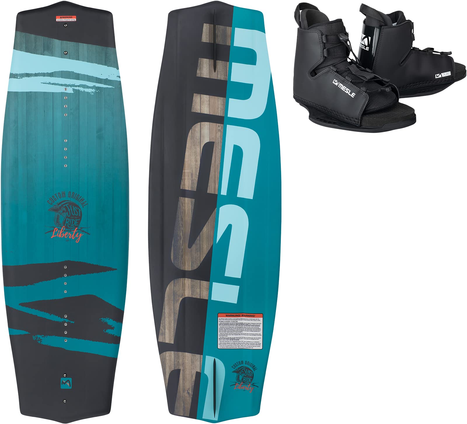 MESLE Wakeboard-Set Liberty 128 cm mit Duro Bindung, Package für Kinder/Jugendliche, Board für Anfänger und Fortgeschrittene, Körpergewicht 20 bis 50 kg, blau schwarz