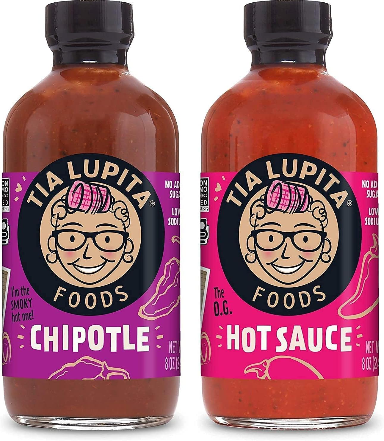 Tia Lupita Hot Sauce Variety Pack | 8 oz x 2 Bottles of Flavorful Heat - Hot Sauce + Chipotle | Gluten Free, Non GMO, Sugar Free, Low Sodium, Keto, No Carbs