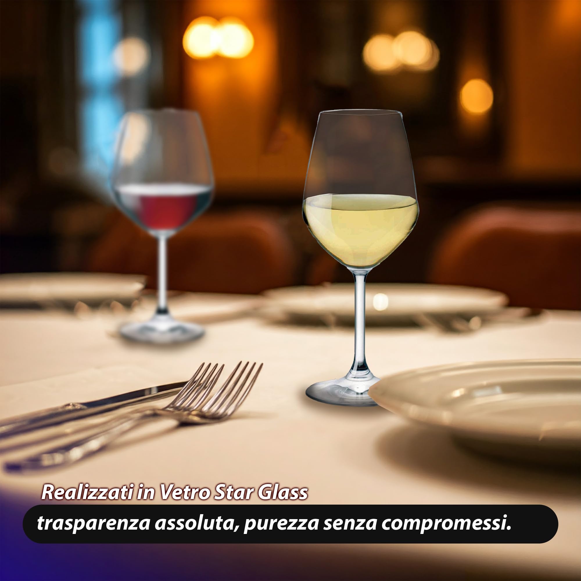 Sicignano | Juego de copas de vino tinto CL.53 + vino blanco 43,5 cl.43,5 Divino de cristal para 6 personas, transparentes, aptas para lavavajillas – regalo cubo champán blanco 2 botellas, Made in