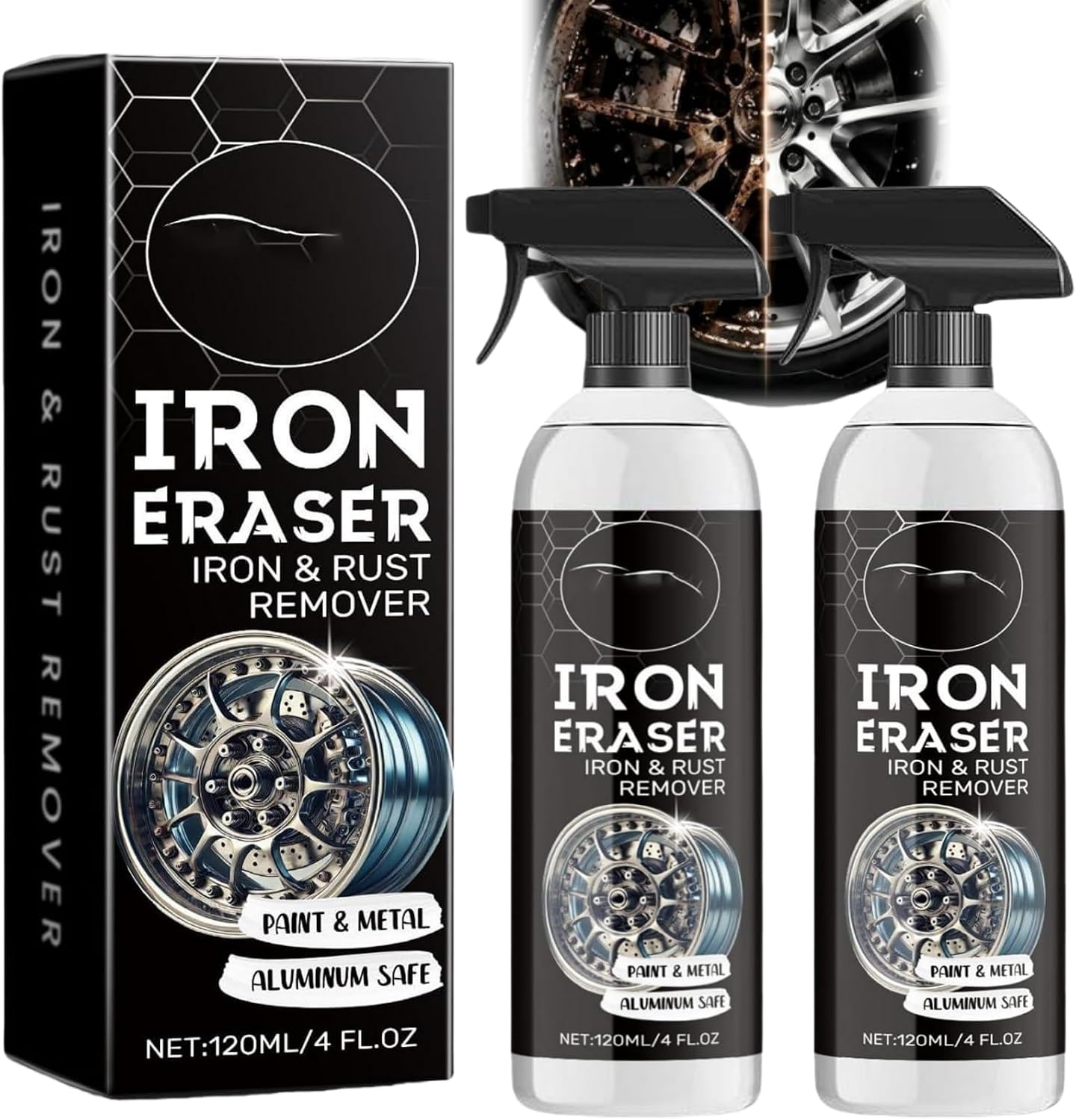 WWG Iron Eraser Rust Remover Spray, Iron Powder Remover Spray for Car Wheels and Paint, Iron Eraser and Rust Remover, Fast Acting Rust and Brake Dust Remover, Professional Automotive Surface Cleaning