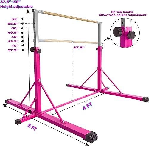 Miniatura 4 de FC FUNCHEER Gymnastics bar for Kids Ages 5-20, Gymnastic Training bar-Height 35.4" to 59"45" to 71", 5FT6FT Base Length -Gymnastics Equipment for