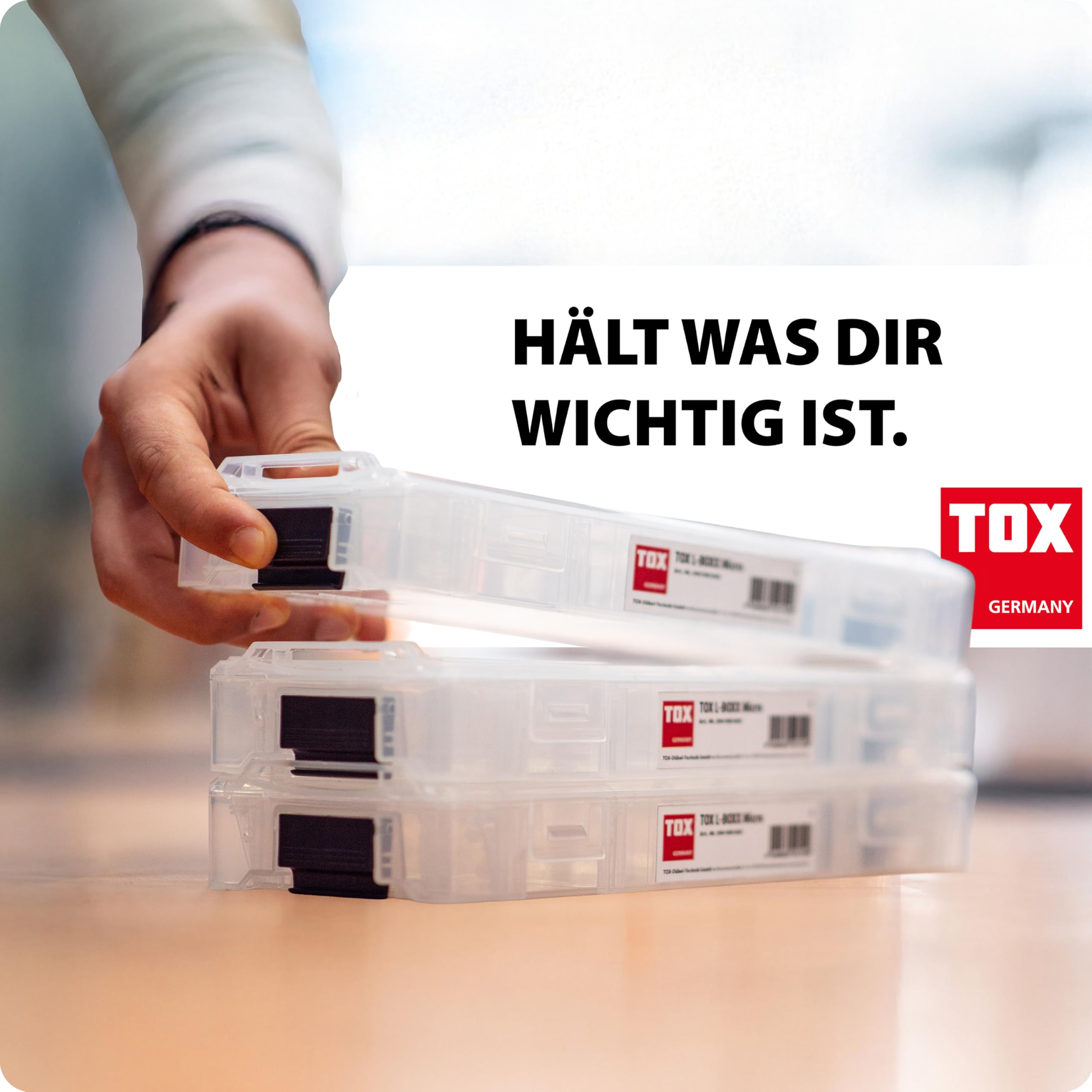 TOX Sortimentskoffer L-BOXX Micro im Set, stapel- und verklickbar mit L-BOXX System, unterteilbar in 8 Fächer, Aufbewahrung für Dübel und Schrauben, transparent, Set mit 10 Stück, 094909146