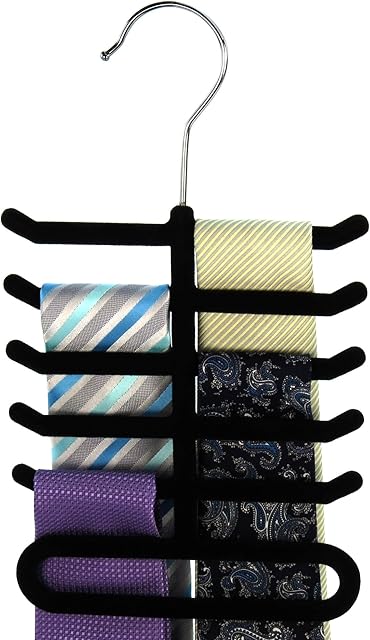 Hangerworld 3 Black Flocked Plastic Tie Rack Belt Organiser Non-Slip Coat Clothes Accessory Hangers.
