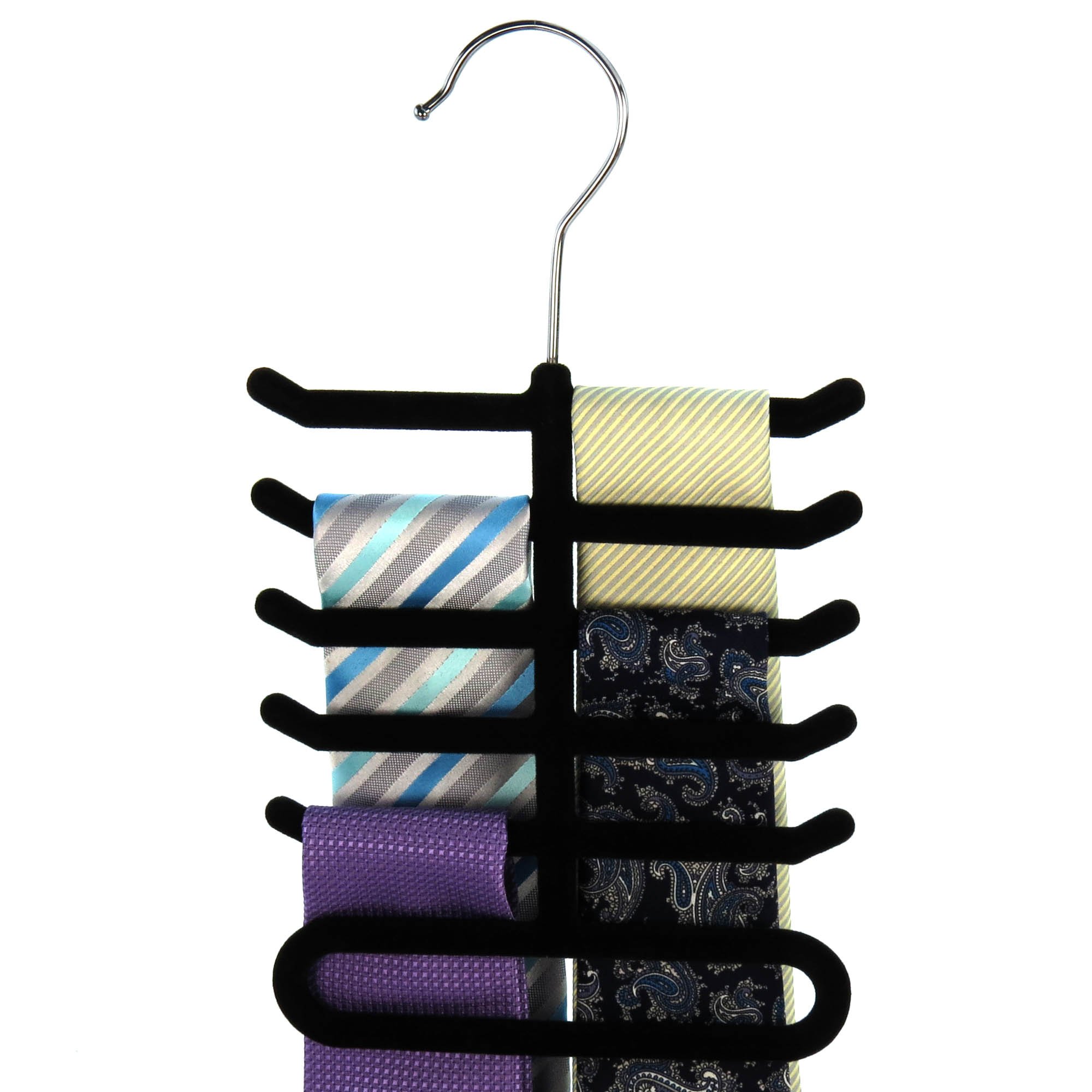 HANGERWORLD 3 Black Flocked Plastic Tie Rack Belt Organizer Non-Slip Coat Clothes Accessory Hangers.