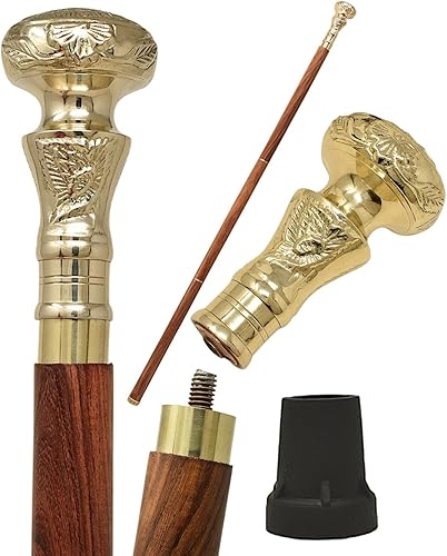 Bastón de madera plegable con mango de latón vintage, telescopio victoriano, bastón para caminar con bastones de lujo, regalo ideal