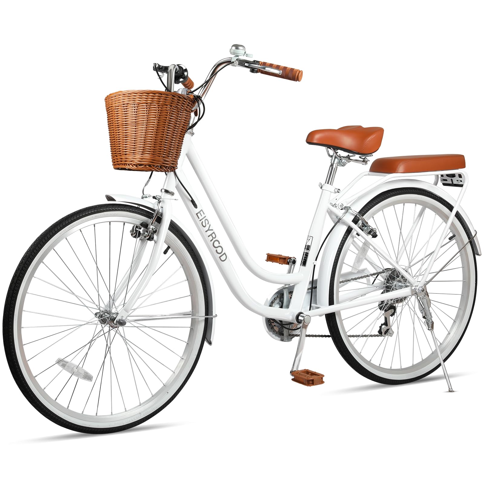 26 Inch Beach Cruiser Bike for Ladies, 7-Speed Women Bike for Adults with Basket & Rack, City Bicycle for Commuting, Step Through City Bikes for Woman Adults Ladies