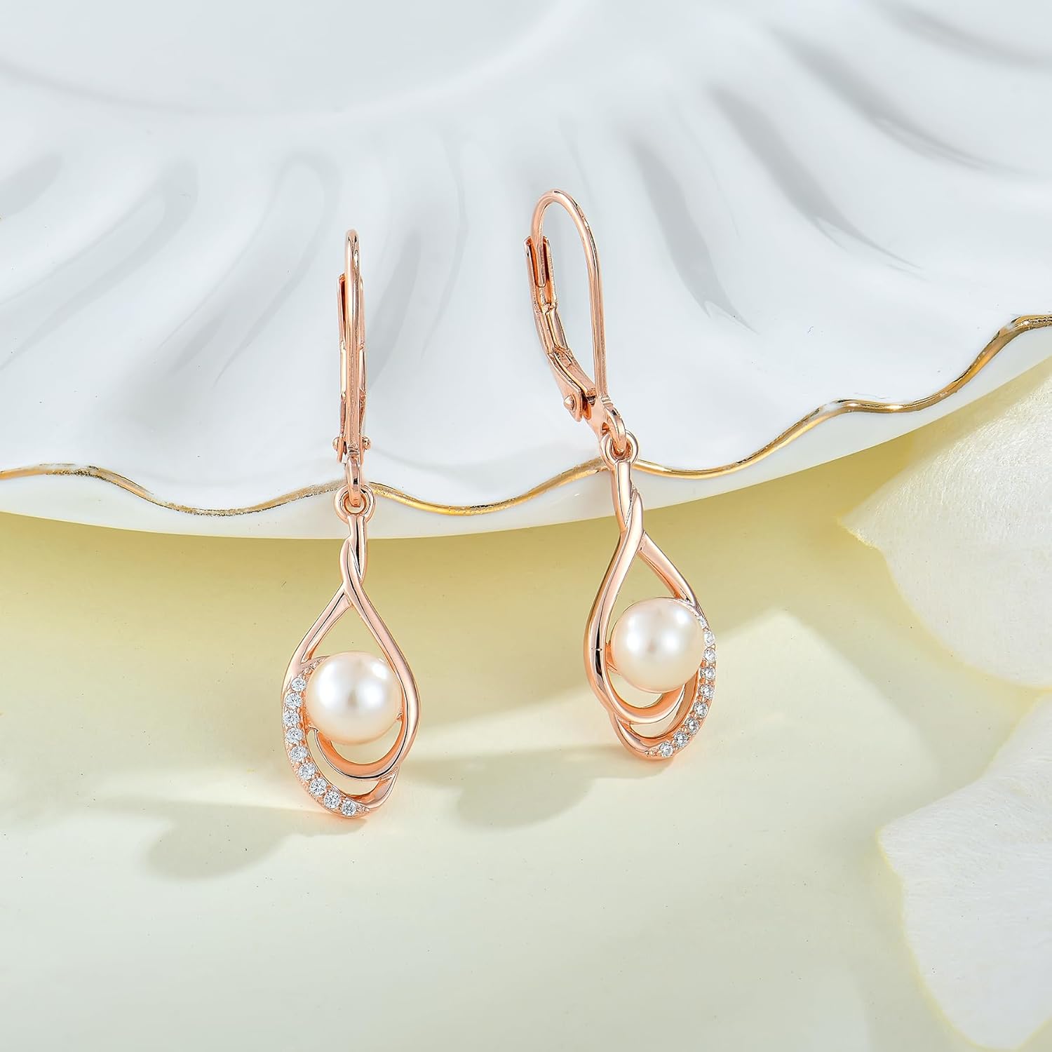 Women 925 Sterling Silver Freshwater Pearl Leverback Drop Dangle Earrings 5A Cubic Zirconia Jewelry for Her - Image 4