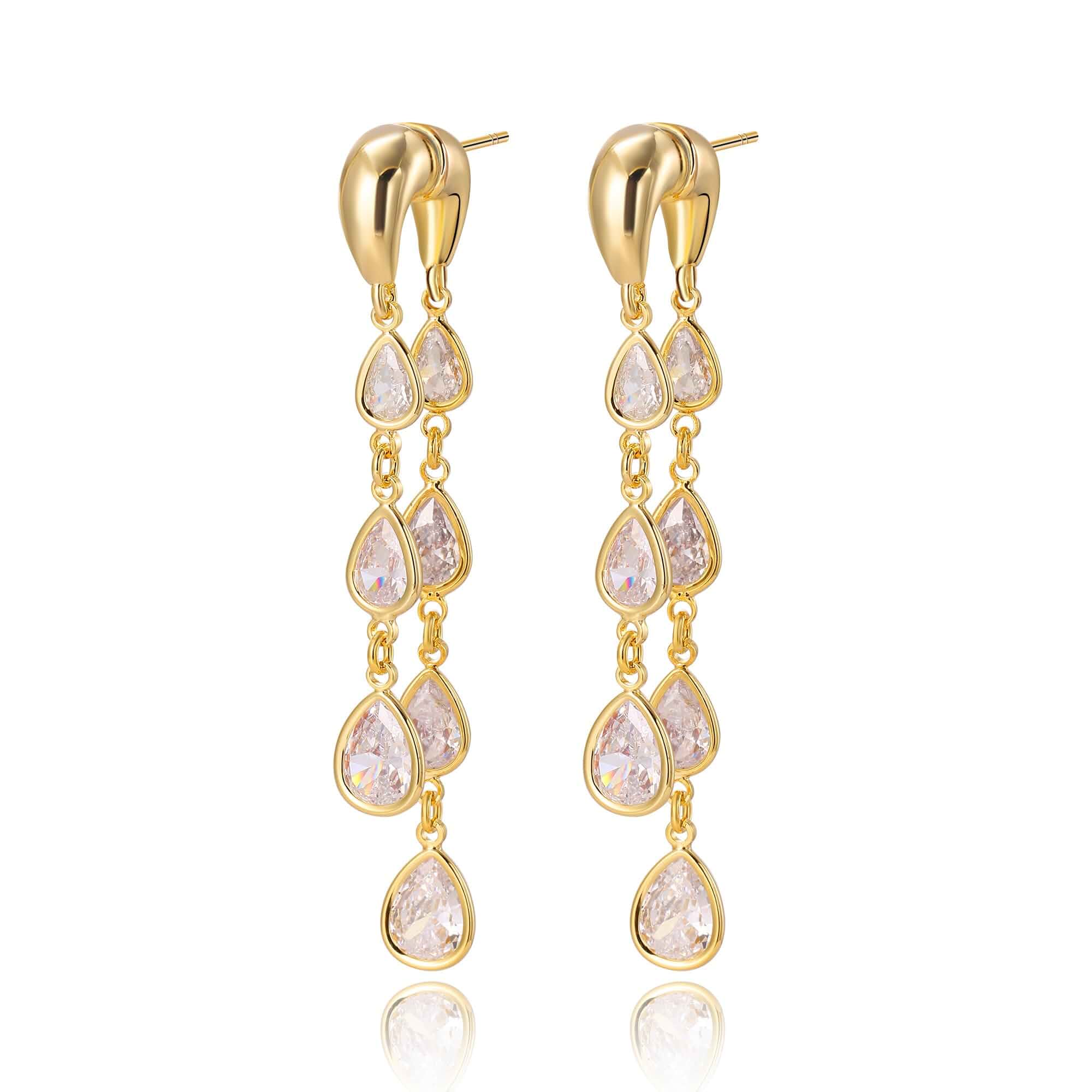14K Gold Plated/White Gold Plated Leaf Dangle Earrings for Women Statement, Dainty Hypoallergenic CZ Drop Dangly Earrings Trendy, Simple Long Dangly Jewelry