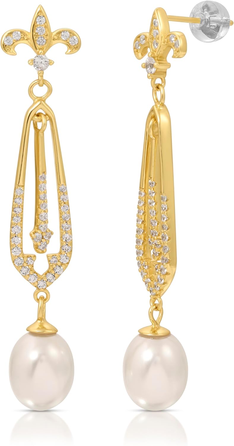 18K Gold Vermeil Fresh Water Pearl Drop Earrings for Women, Fine Jewelry for Women - Hypoallergenic Earrings with Genuine Cultured Pearls