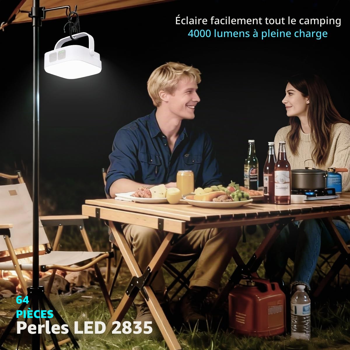 2 Pièces Lampe Camping, 4000LM Lampe Solaire Camping Rechargeable, Résistant à l'eau Lampe LED Exterieur, Lampe de Camping Extérieure Portable avec 4 Modes pour Camping, Pêche, Randonnée