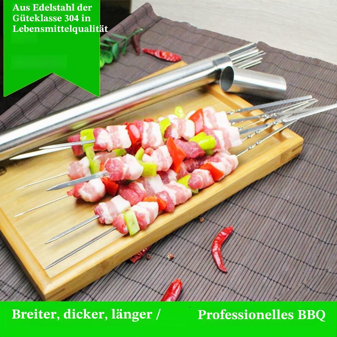 Flach Metall Grillen Spieße 304 breitere Dickere Edelstahl wiederverwendbar BBQ Sticks Barbecue Spieße 35,6 cm 0,4 cm 0,1 cm (24 Stück)