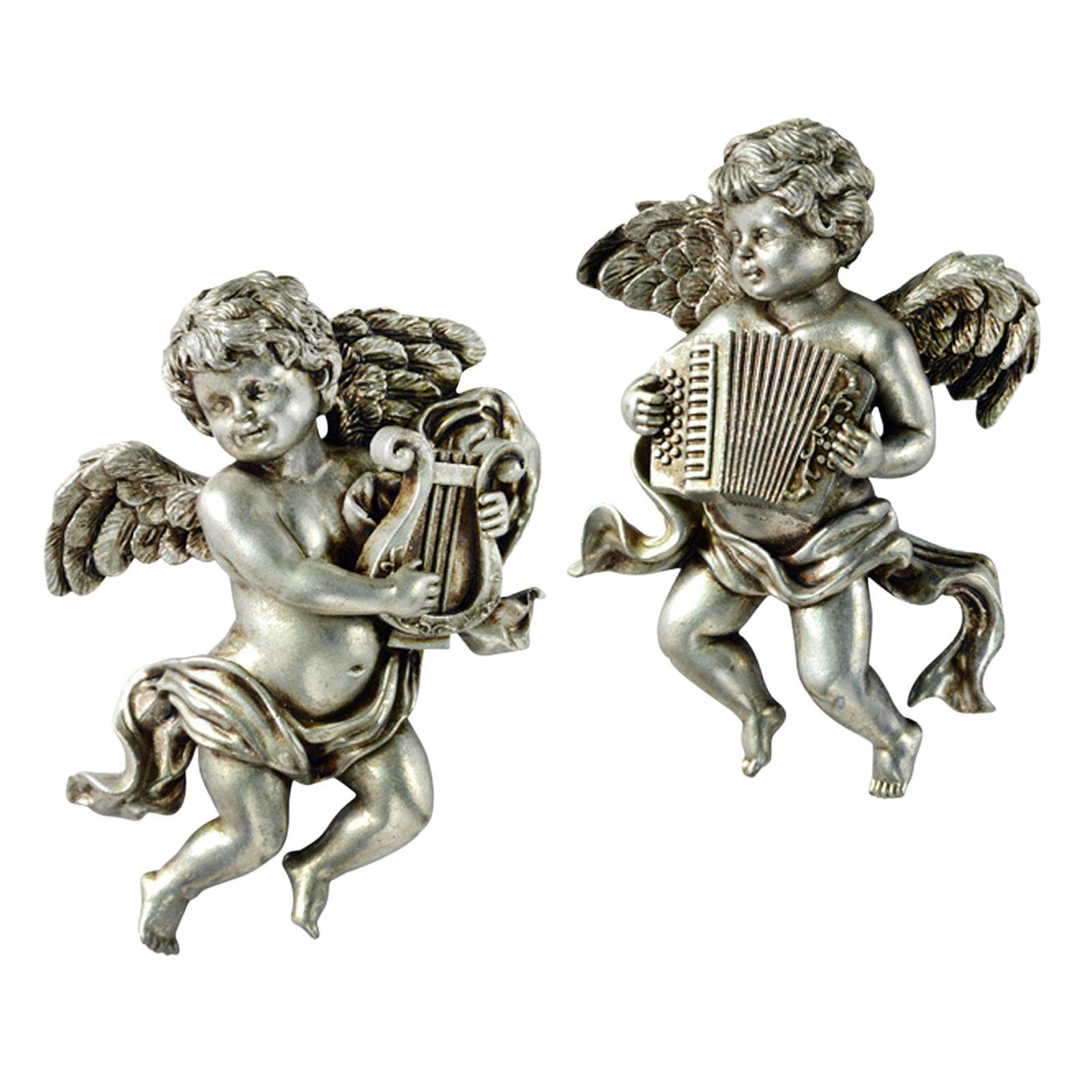 Easnea Vintage Silver-A 2Pcs Resin Cherubs Figurine Statue Cherub Wall Sculpture Garden Sleeping Cherub Statue Sculpture Resin Crafts Ornaments Collectible Hanging For Porch Restaurant Office