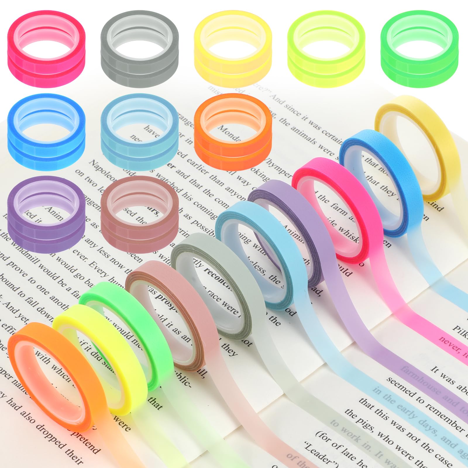 Photo 1 of 20 Rolls Highlighter Tape, 0.24 inch X 16.4 ft Bible Strips, Colored Non-Transparent Book Highlighter Strips, Removable Fluorescent Neon Tape Annotation for Teachers Students Reading Home Office