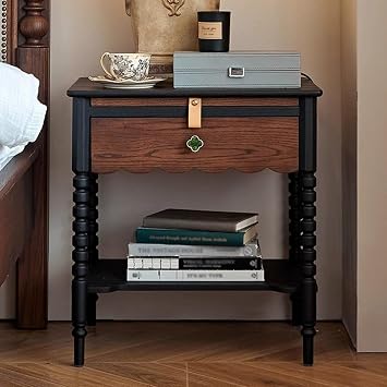 Bed End Tablewith 1 Drawer 2 Open Storage Rack, Nightstand Wooden, Bedside Table Heightening Table Legs for Bedroom Living Room Sofa Side Table