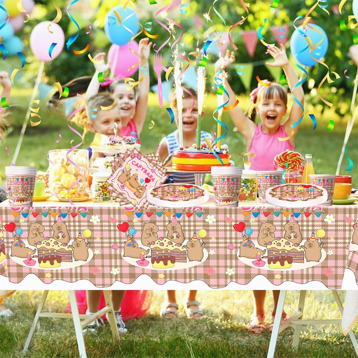 Capibara Stoviglie per feste, 61 pezzi Stoviglie per compleanni per bambini, Set di piatti di carta per feste Tema animale, Compresi bicchieri, tovaglioli e tovaglie, Adatto per 20 persone
