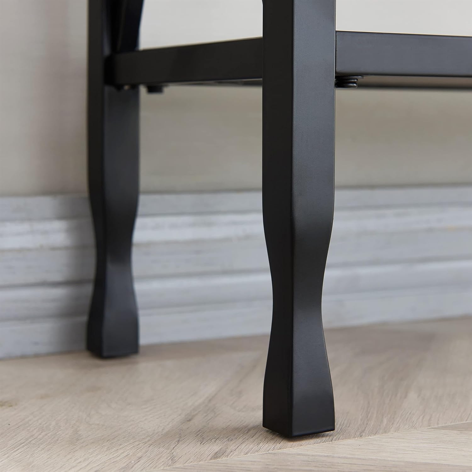 BOWERY HILL Contemporary Wood Hall Console, Smoky Gray Oak Finish, 30 in x 11 in x 30 in, Matte Black Metal X-Design Base, Compact Entryway Table for Narrow Foyers or Apartment Spaces