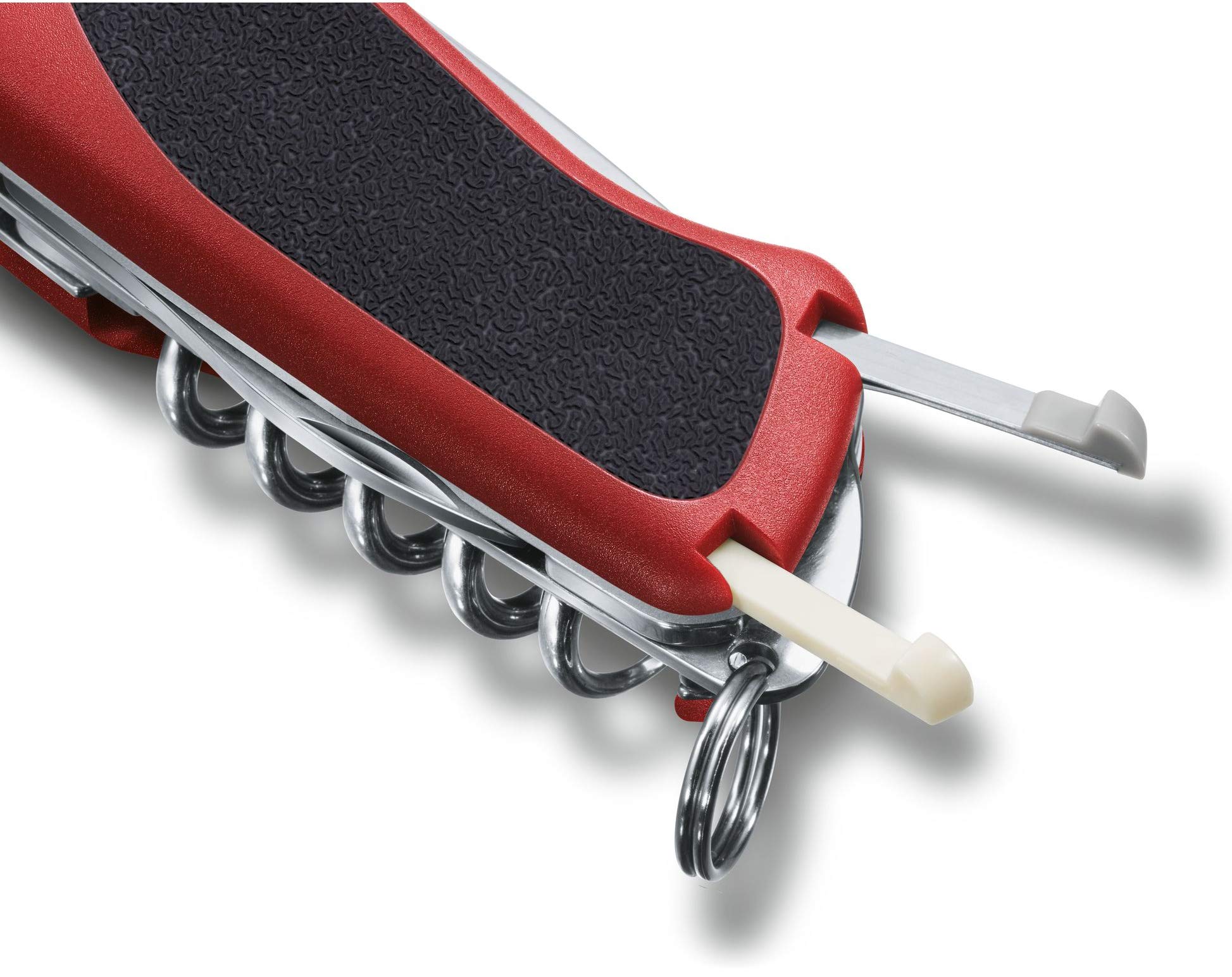 Victorinox Schweizer Taschenmesser Gross, Ranger 68 Grip, Swiss Army Knife, 11 Funktionen, Feststellklinge, Dosenöffner, Korkenzieher, rot/schwarz