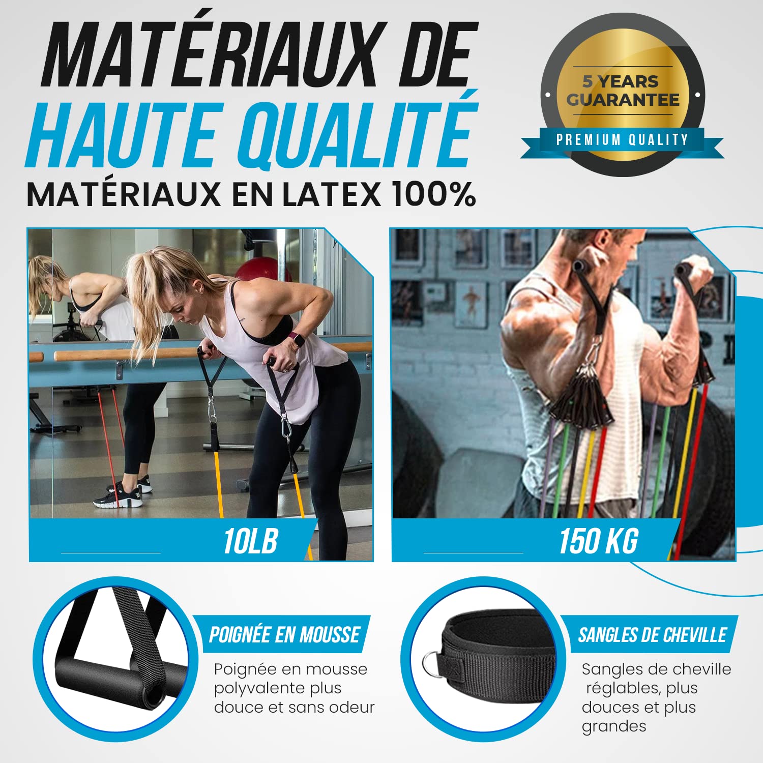 PORTENTUM Elastique Musculation 5 Niveaux 150 lbs (68 kg) Multicolore