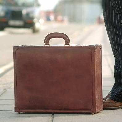 Maxwell Scott - Luxury Leather Large Square Box Attache Briefcase with Combination - Handmade in Italy - The Buroni