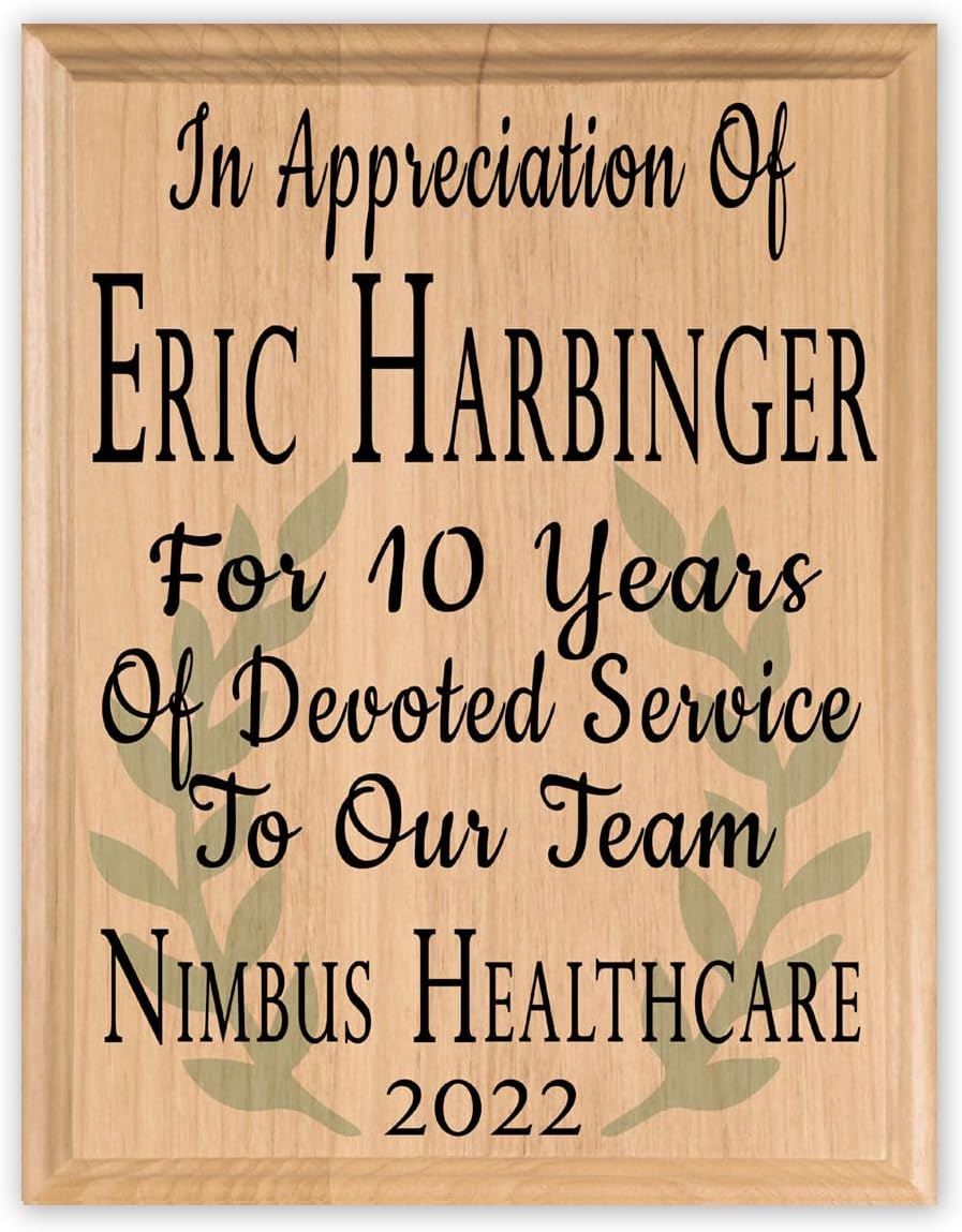 Custom Plaque Years of Service Recognition Award with Image or Logo for Corporate - Business - Government - Volunteers - Retirement or Work Anniversary - Solid Wood (With Your Logo)