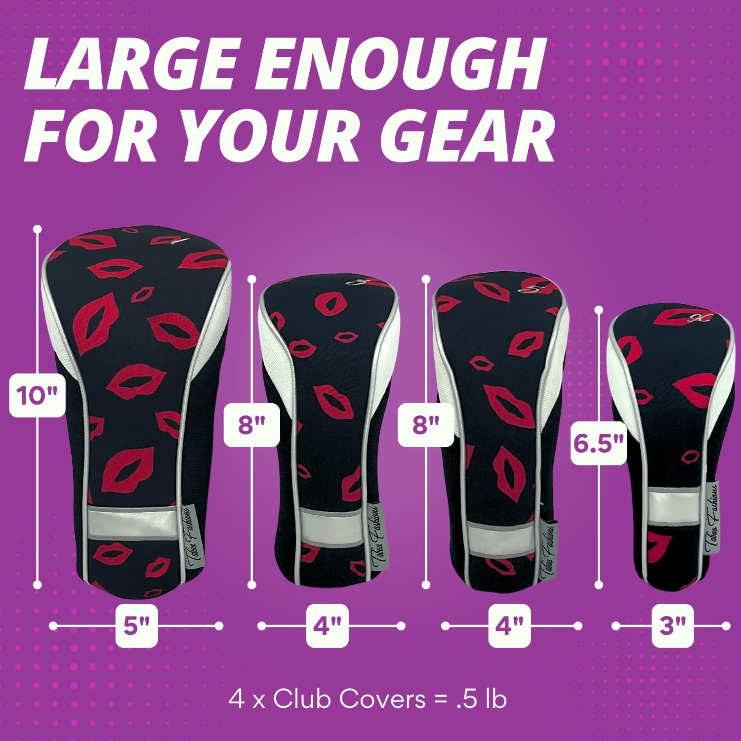 Taboo Fashion Golf Club Covers for Women - Numbered Golf Headcovers Set for Driver, Woods & Hybrid - Weather/Moisture Resistant Protection, Pack of 4