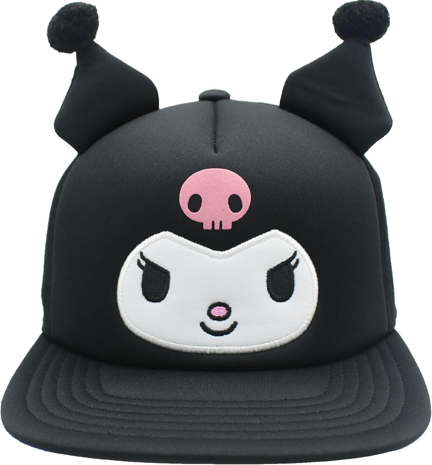 Hello Kitty Baseball Cap, Women's Snapback Hat with Flat Brim and 3D Ribbon and Ears