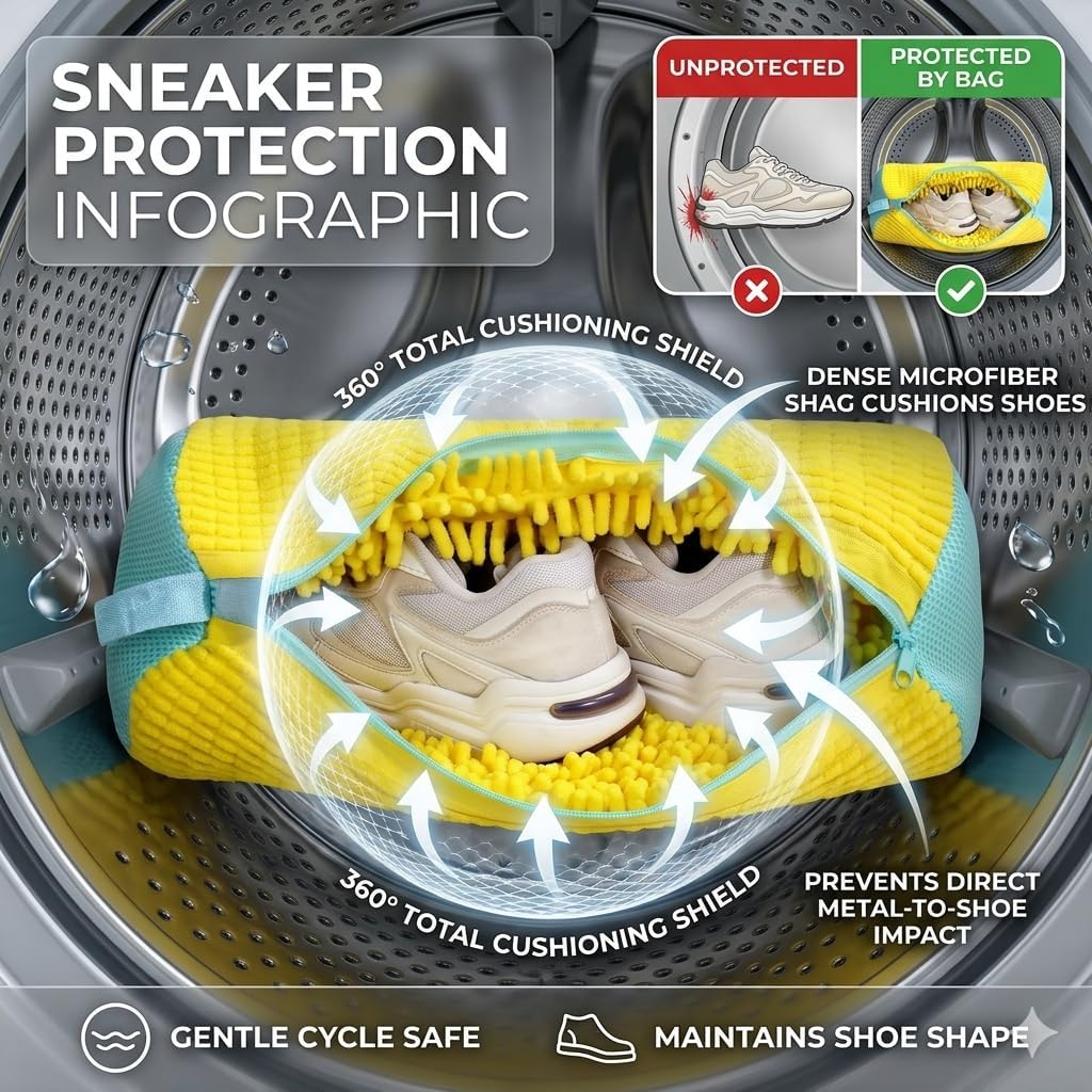 Shoe Bag for Washing Machine 2PCS - Shoes Washing Machine Bag, Washer & Dryer Shoe Dryer Bag with Microfiber Mesh, 360° Deep Clean Sneaker Wash Bag, Hidden Zipper, Fits Size 13, Laundry Bag for Shoes